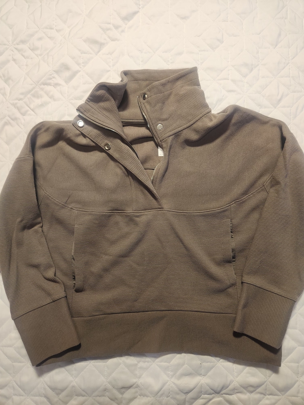 Womens Quarter-Snap Ribbed Pullover Sweater - Taupe